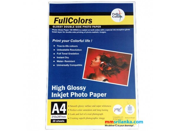 Fullcolors High Glossy Double Side A4 Inkjet Photo Paper 20 Sheets Pack 1714